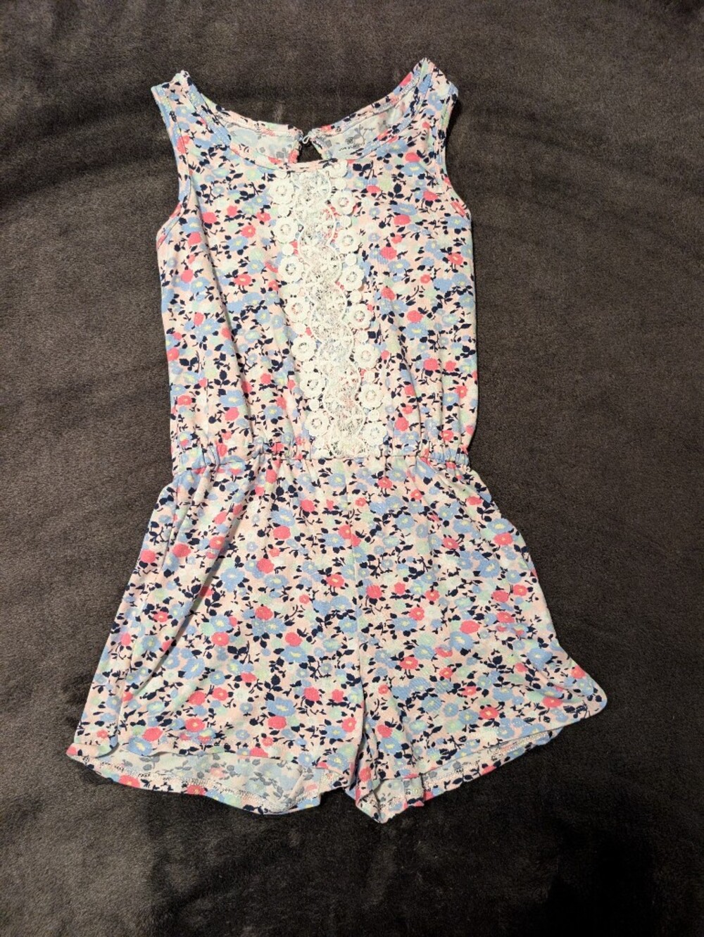 One Step Ahead Girls Floral Lace Romper in Blue, Pink, White